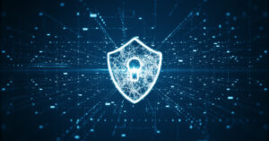 Digital lock with a blue background.