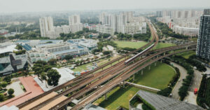 highways and city scape with greenery all around