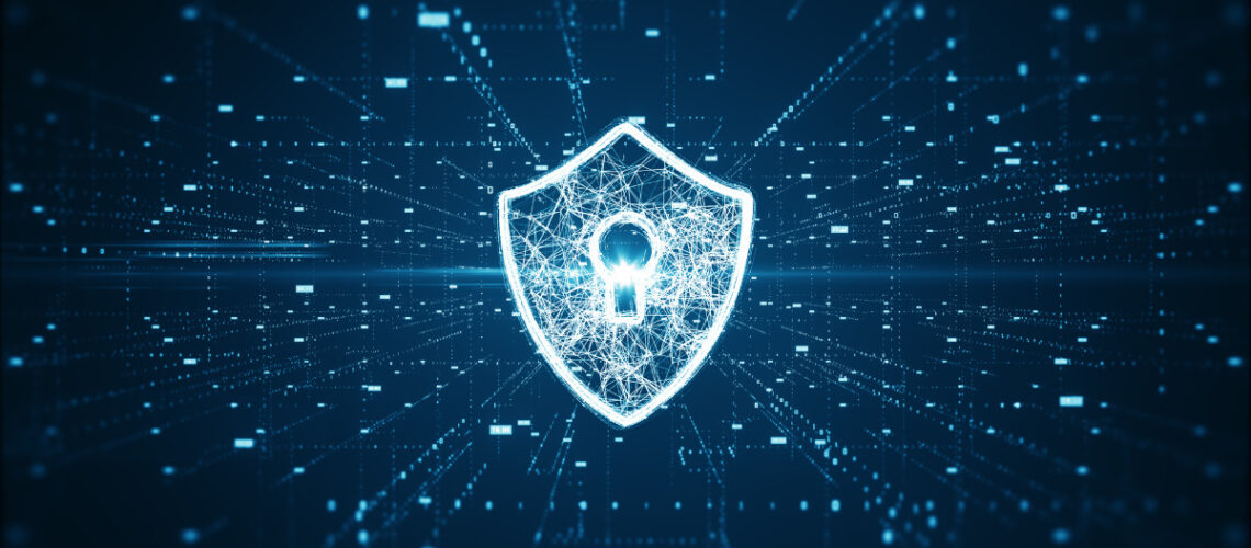 Digital lock with a blue background.