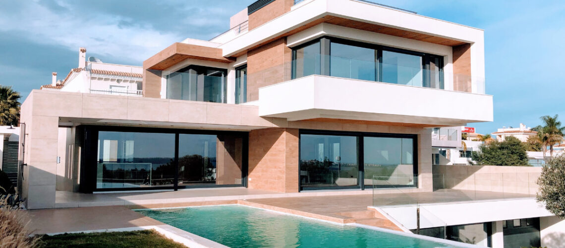 modern designed home with a pool