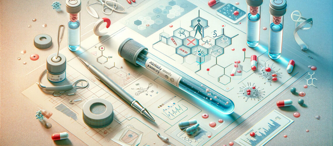 graphic illustration representing antibody testing, designed in a detailed and professional style.