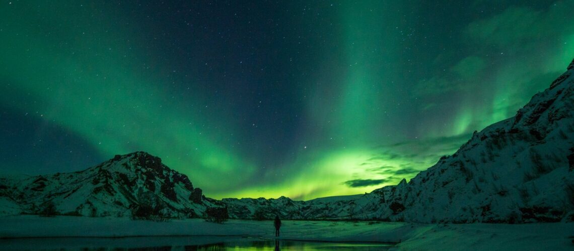 snow mountain with Aurora borealis